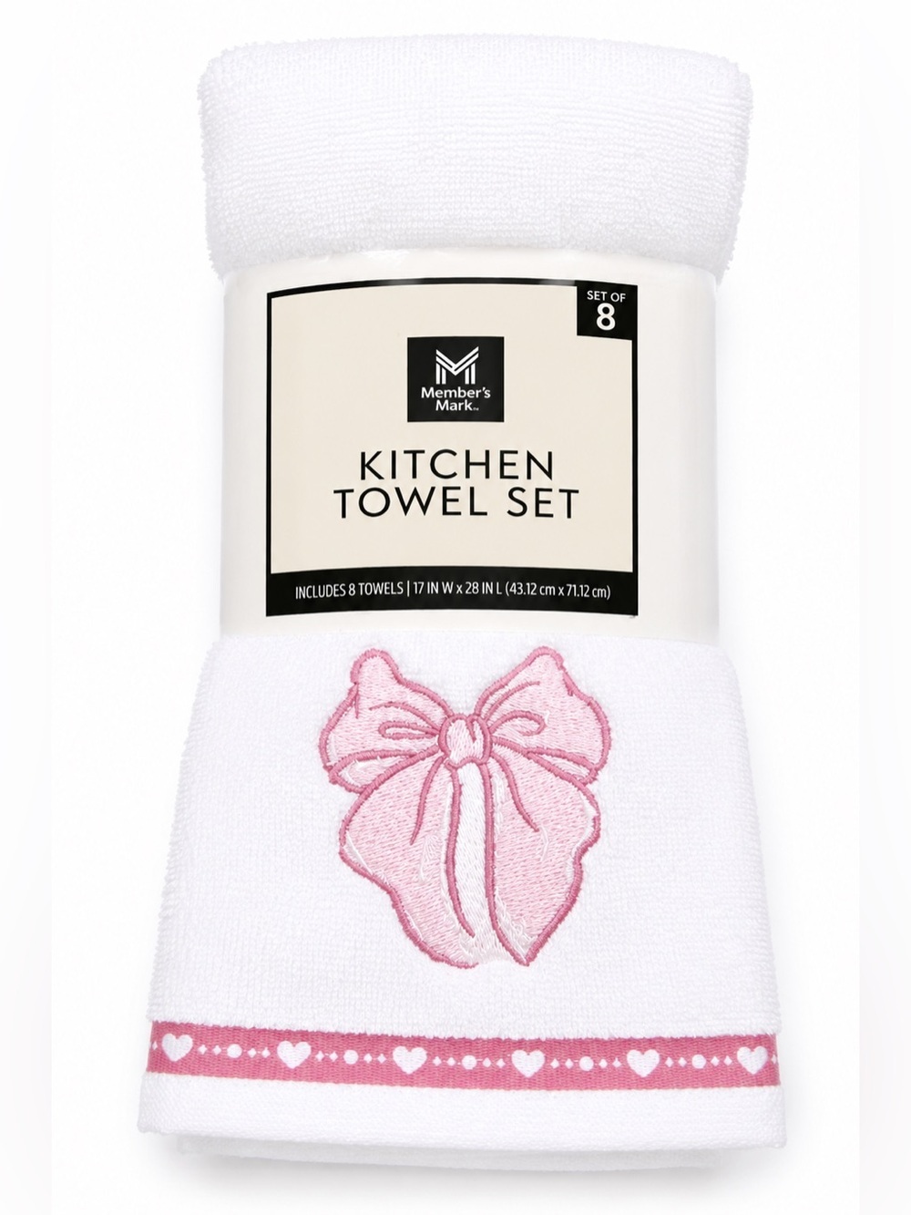 Member's Mark White and Pink Embroidered Kitchen Towel Set